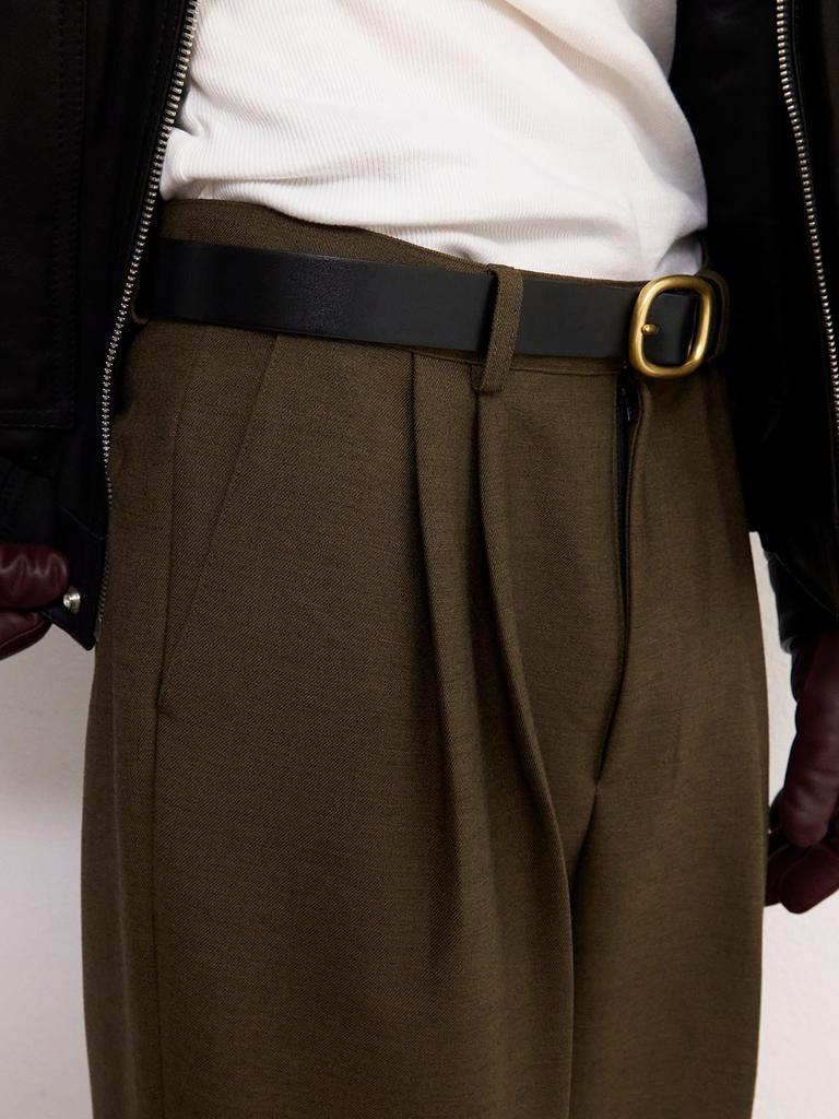 FRAGE Tapered Double-Pleat Slacks – Khaki Brown