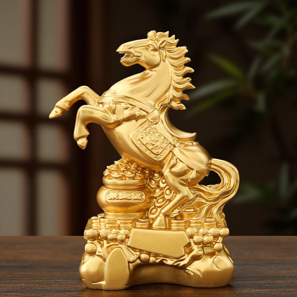 Horse Figurine Decor Golden Finish Horse Ornament Resin Zodiac Horse Figurine Strength Success Sculpture for Home Office Decor