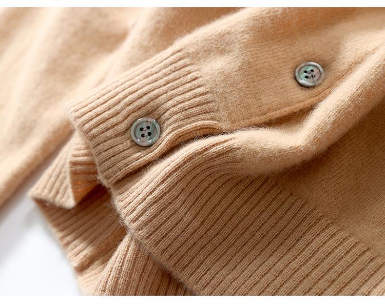 2023 Autumn/Winter Women's Korean-Style Camel Cardigan, Round Neck, Single-Breasted Knit Sweater.