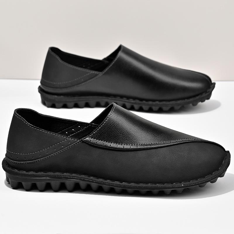 

Foreign trade Douyin live broadcast hot-selling men s casual shoes spring and summer new leather outdoor lazy one-pedal Doudou shoes 46 чорний