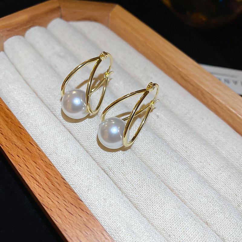 French Silver Needle Diamond Pearl Pendant Earrings Light Luxury Delicate Personality Earrings Design Sense Niche Earrings Women