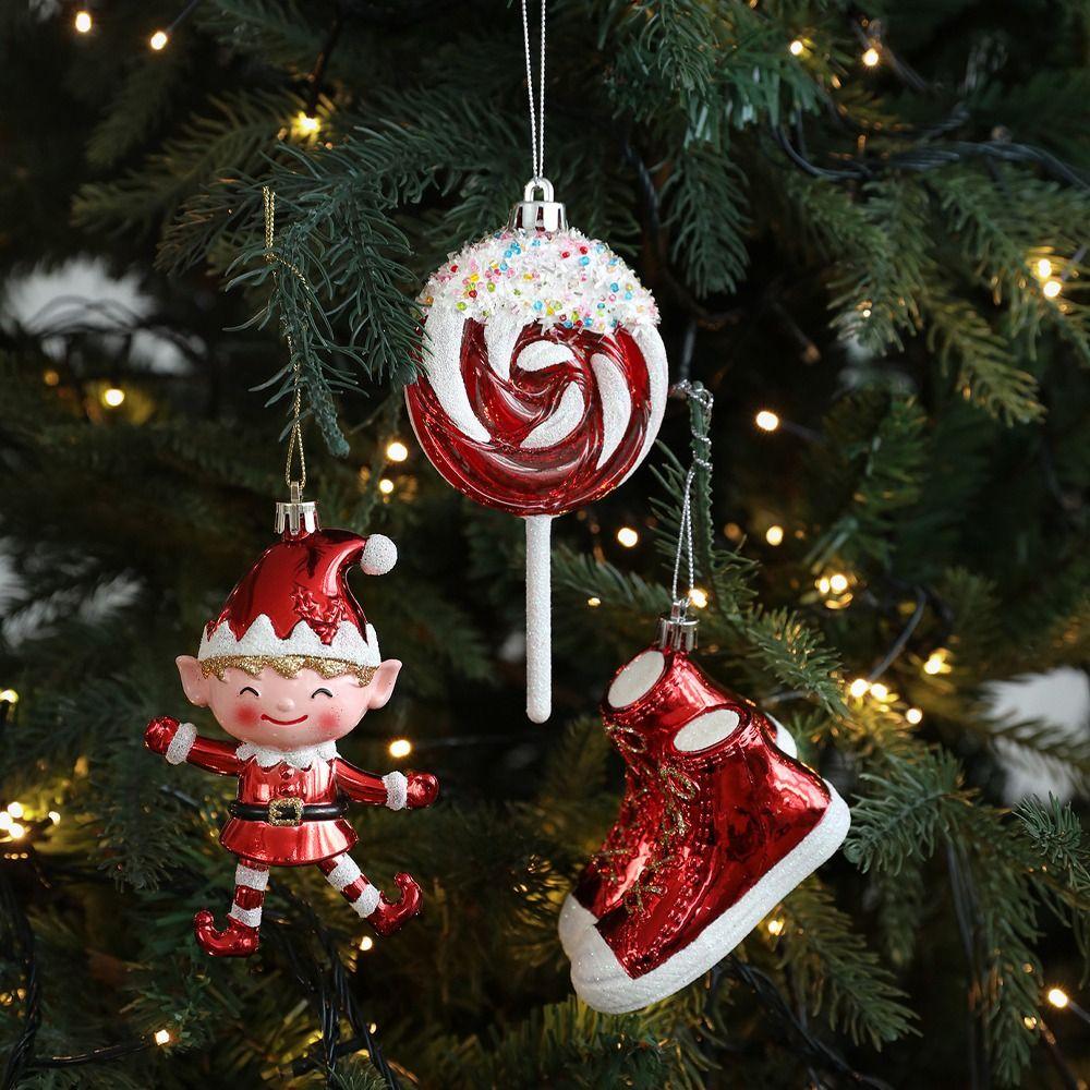 Santa Claus Snowman Hanging Ornaments Shiny Red Merry Christmas Decor  Gift Package