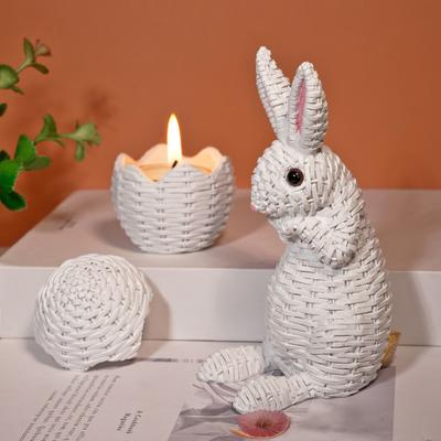 Yousheng Bunny Decoration Rattan Effect Resin Candle Holder Imitation Rattan Texture Easter Bunny Ornament Resin Figurine Home Table