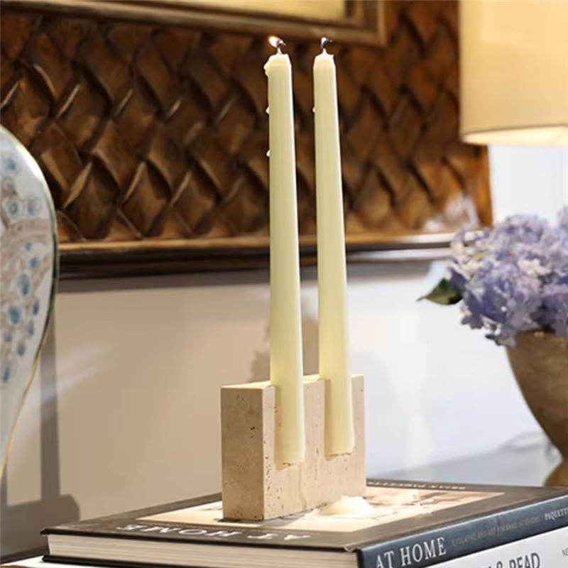 M-Modern-Vintage Candlestick Holder, 2 Holes Travertine Stone Candle Holder For Wedding,Party-Elegant Table Centerpiece