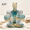 Island Inspired Dining Table Centerpiece Sea Turtle Salt Pepper Shaker Set with Holder, Resin Figurine Holder Glass Spice Bottles, Coastal Beach Style