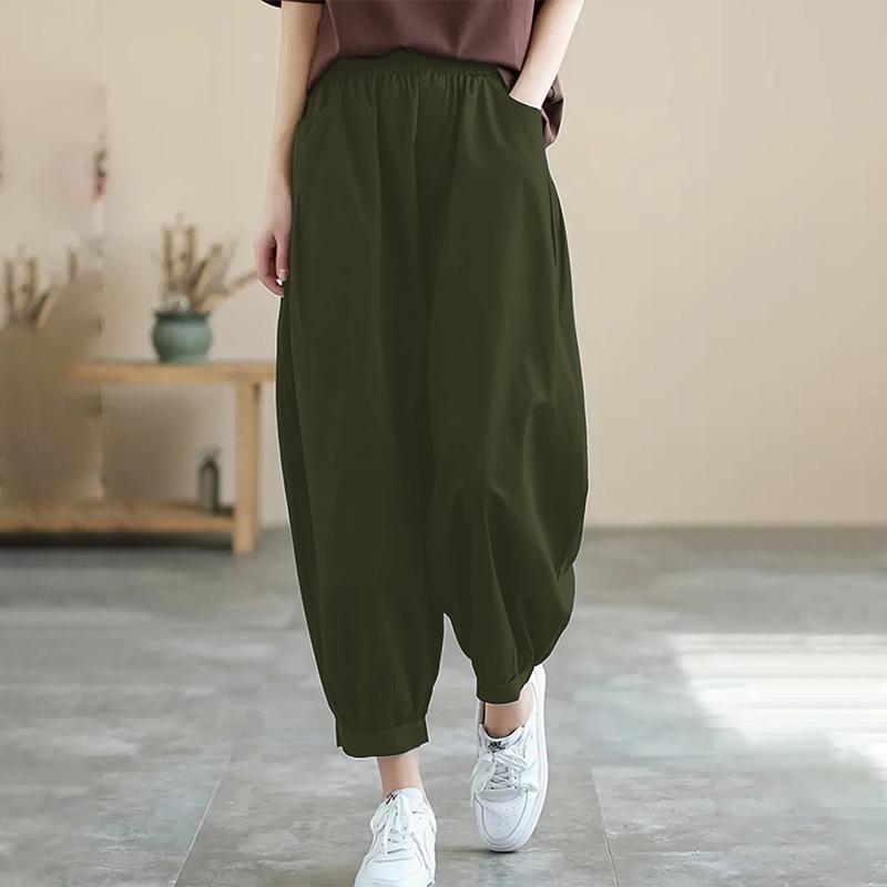 Cross-Border Summer Slimming Lantern Capri Pants - Women's Casual Elastic Waist Cropped Trousers