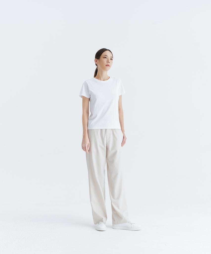 WHOLOVESART [Summer Fabric Added] Unisex Semi-Wide Elastic Waist Slacks Ivory
