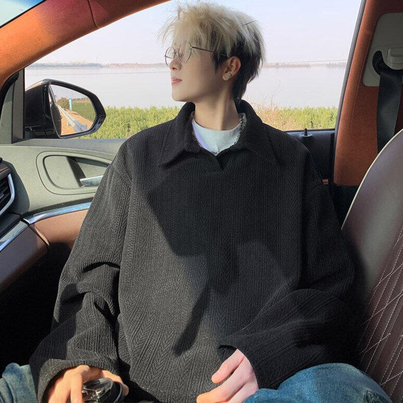 Internet celebrity new versatile shirt men's sweater simple fashion Japanese polo shirt lazy style new