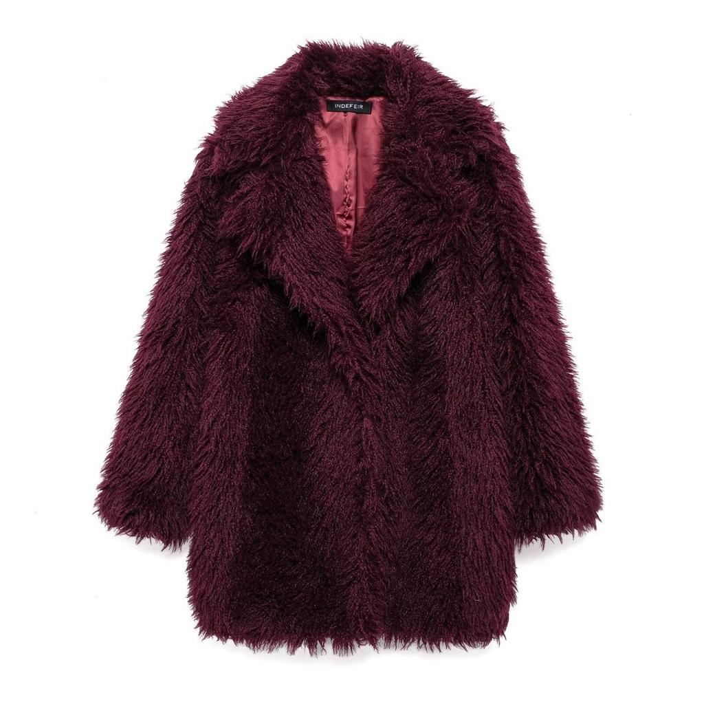 Damen Notched Lapel Langarm Kunstpelzmantel Lockerer Schnitt Streetwear Flauschige Jacke