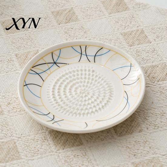 Multifunctional Garlic Dish Ceramic Grinder, Multi-Functional Grating Plate, Manual Ginger Grater Plate Zester Bowl, All-in-One Prep Mixing