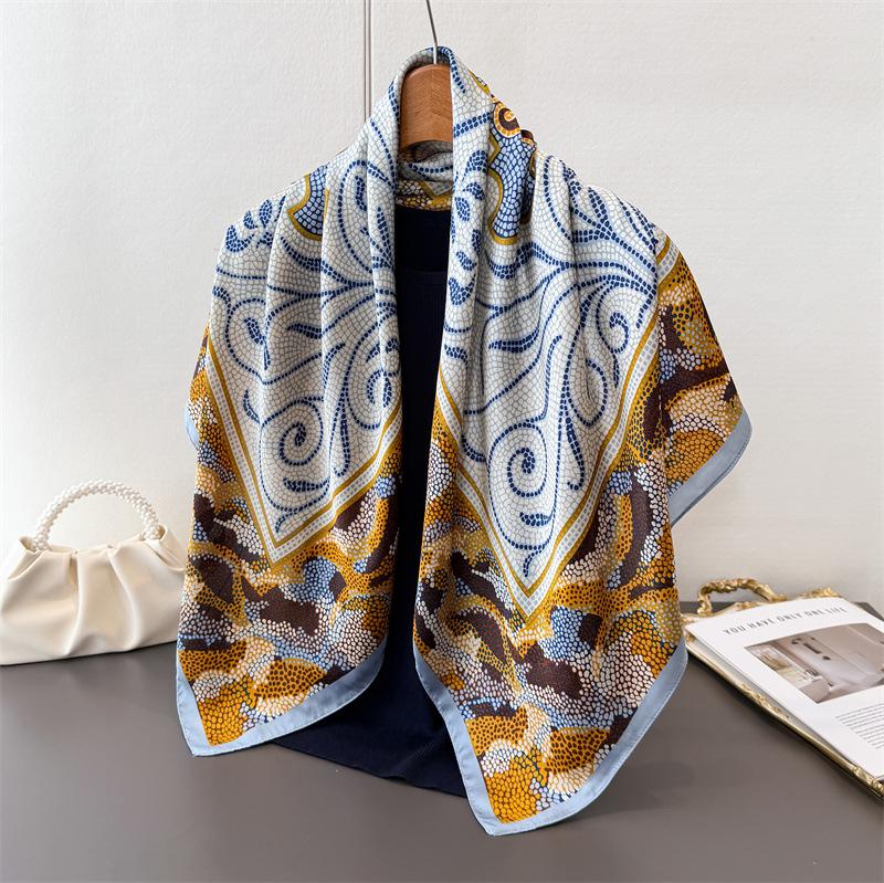 

Four Seasons Universal Imitation Silk High-End Printing Large Square Scarf Silk Scarf Shawl Headscarf Neck Protection Scarf Decorative Women S Scarf 90*90cm