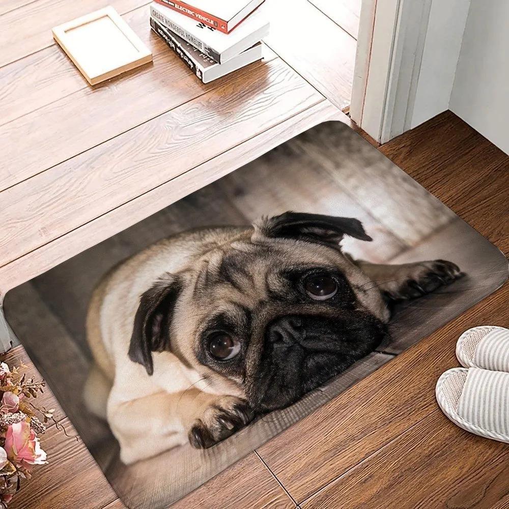 Pug Dog Pattern Welcome Mat Anti-Slip Carpet for Bathroom Kitchen Bedroom Living Room Entrance Rug Home Decor Doormat INS