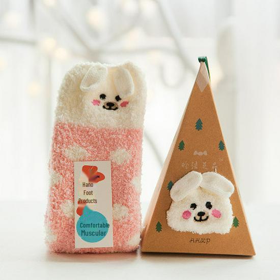 

Уютные рождественские носки из кораллового флиса: Плотный, 3D-мультяшный вышитый флис, полуторослойный, идеально подходит для дома Adult version розовый