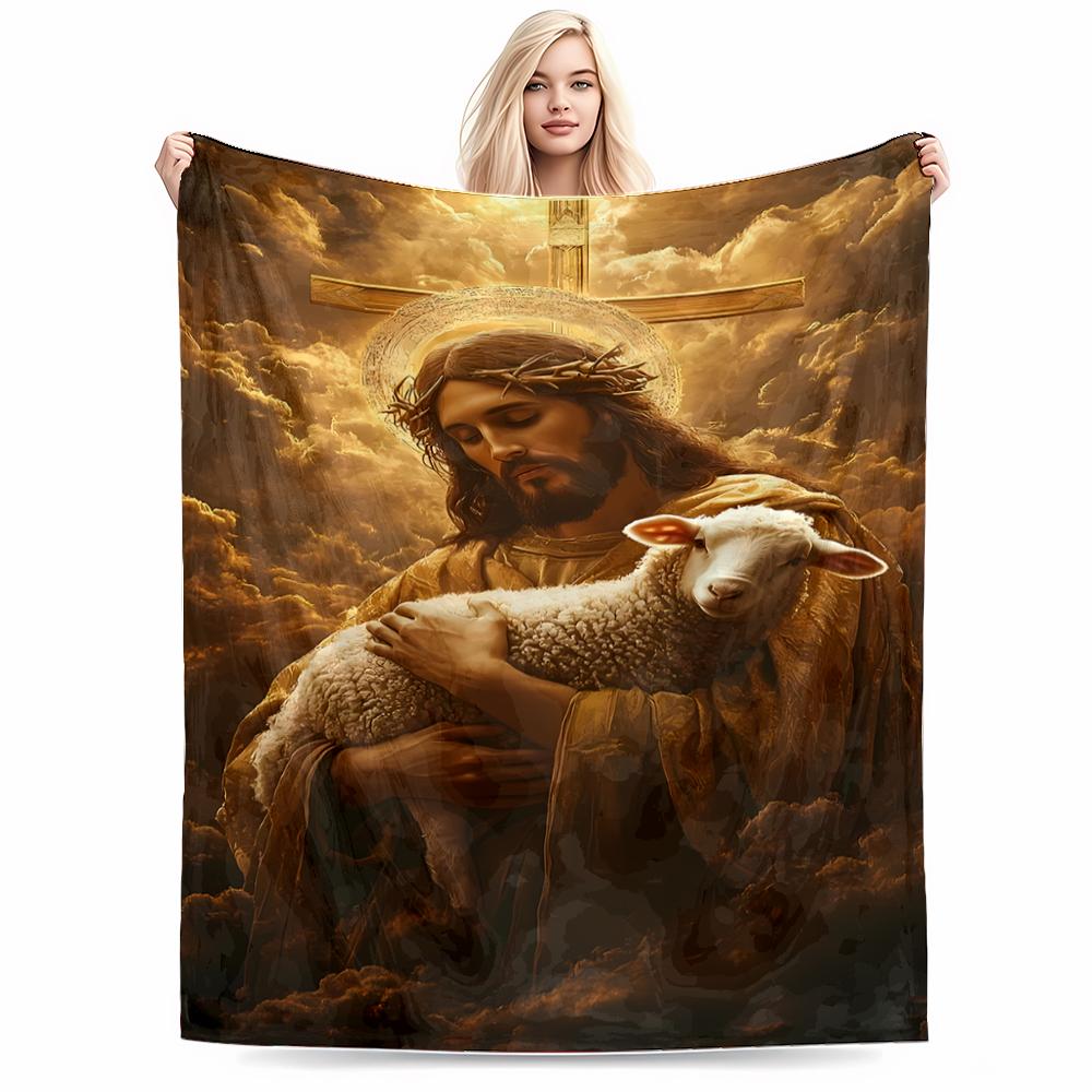 Heavenly Figure with Lamb Flannel blanket for bedroom, living room, sofa, and nap