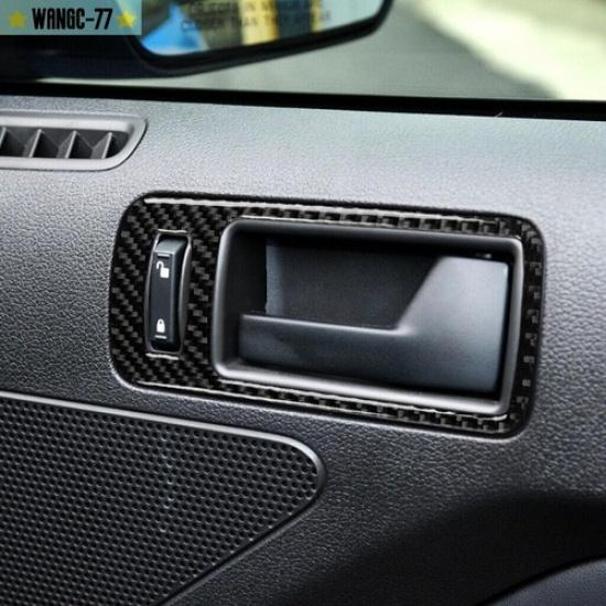 For Ford Mustang 2009-13 2Pcs Carbon Fiber Interior Door Handle Bowl Trim Cover