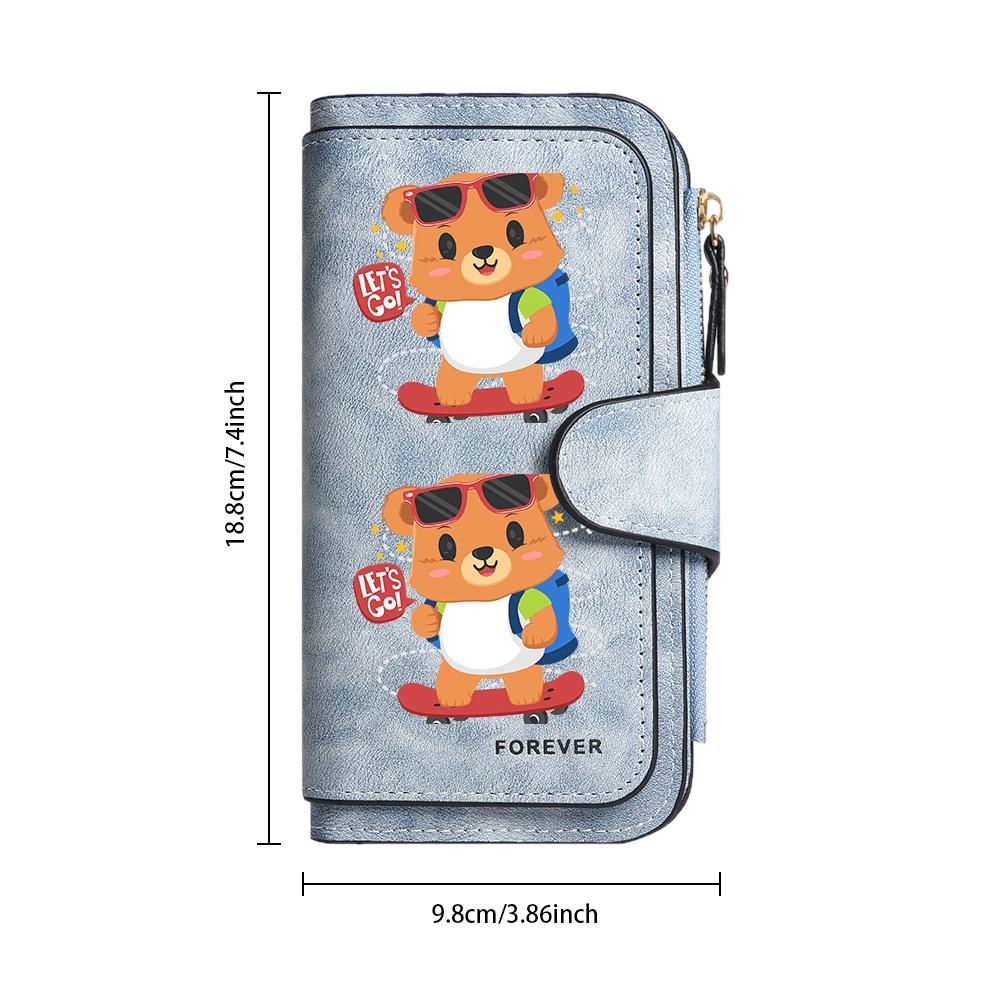 Cute Bear Print Long Wallet Fashion PU Leather Portable Purse Casual Card Holder for Daily Use