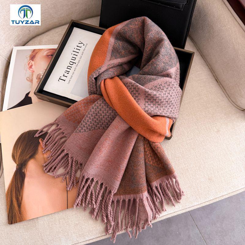 Dubbelzijdige damessjaal: Herfst/Winter Koreaanse Stijl, High-End Mode, Zachte Nekwarmer, Dikke Kwastensjaal