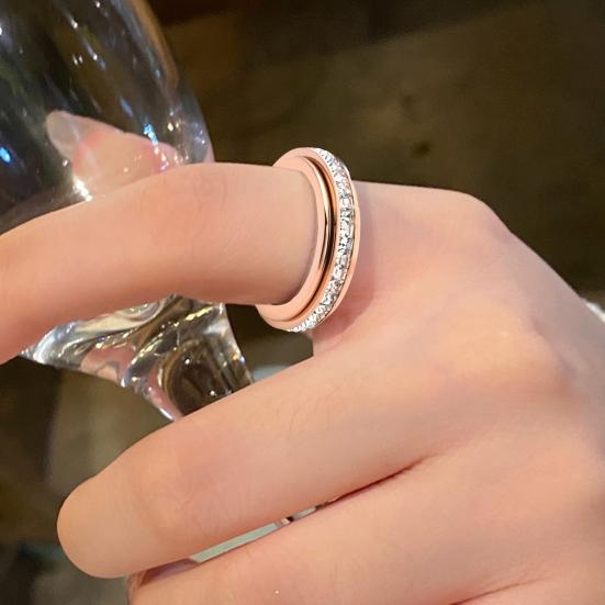 Rotating Rings for Women Men Titanium Steel Fidget Ring with Square Faux Diamonds Hypoallergenic Anxiety Ring Gift for Loved Ones Him Her