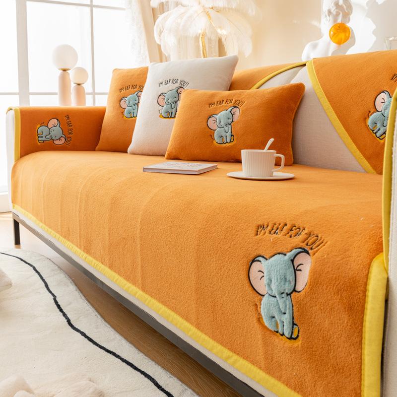 Plüsch Sofakissen Winter Minimalistisch Modern Rutschfest Verdicktes Kissen Winter All-Inclusive Sofabezug Bezug Stoff Niedlich
