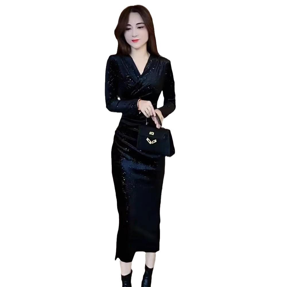 Winter 2024 Slimming V-Neck Sheath Dress for Women