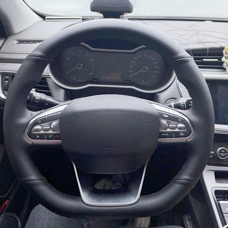 Чехол на руль автомобиля из искусственной кожи, дышащий, черный, для Geely Coolray SX11 2018- Обшивка руля Coolray 3 Colors Thread