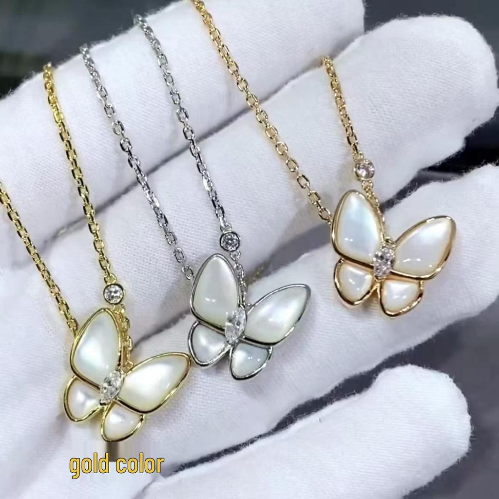 High-End Butterfly White Mother-of-Pearl Diamond Clavicle Necklace
