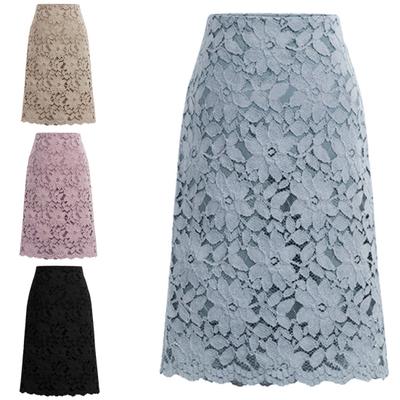Bodycon Rock Ausgeschnittene Spitze Elegant A-Linie Hohe Taille Knielanger Rock für Büro