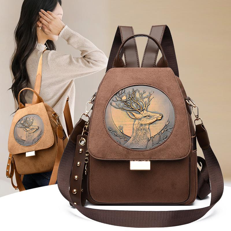 Embroidered Shoulder Bag for Women, Versatile Travel Backpack with Waterproof Feature and Large Capacity for Books