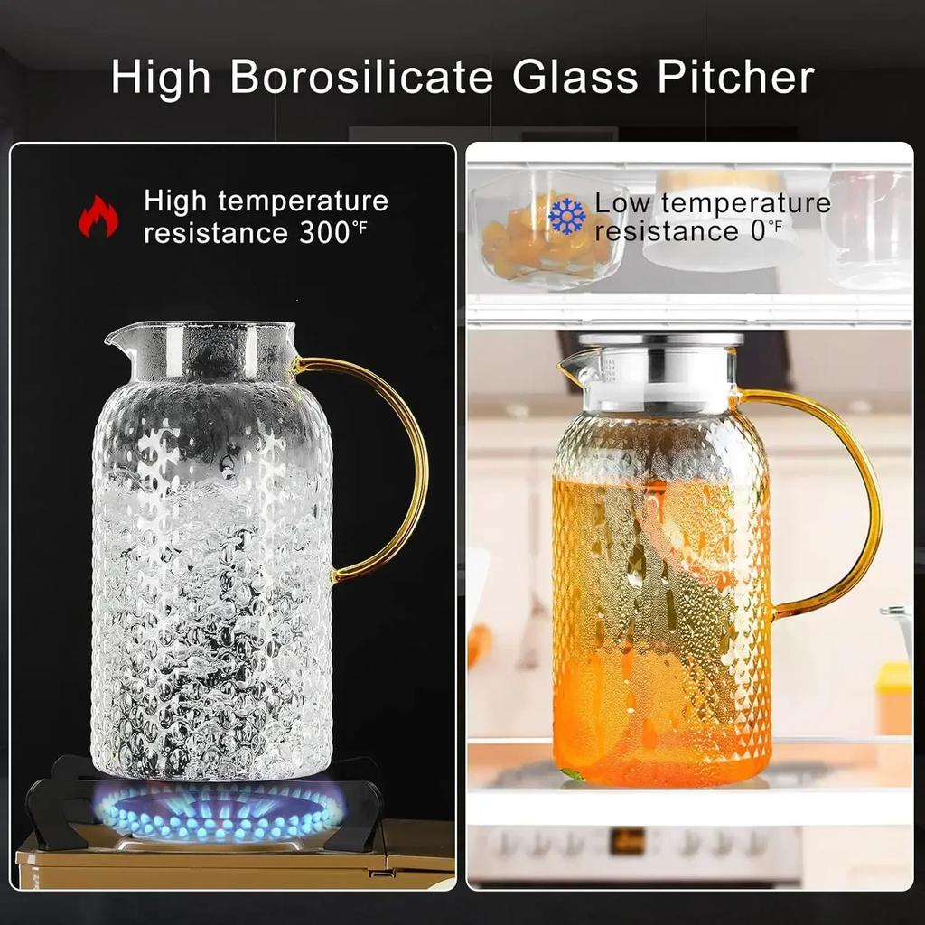 Glass Pitcher Glass Pitcher with Lid High Borosilicate Glass Heavy Duty Water Pitcher for Cold/Hot Drinks Iced Tea Juice Milk