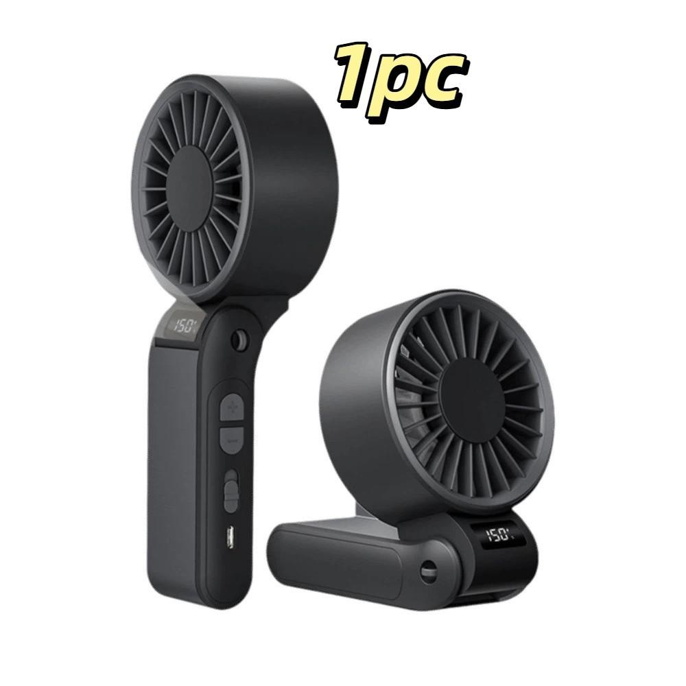 High Speed Mini Fan Digital Display USB Fan USB Charging Handheld Fan  Desktop Use чёрный