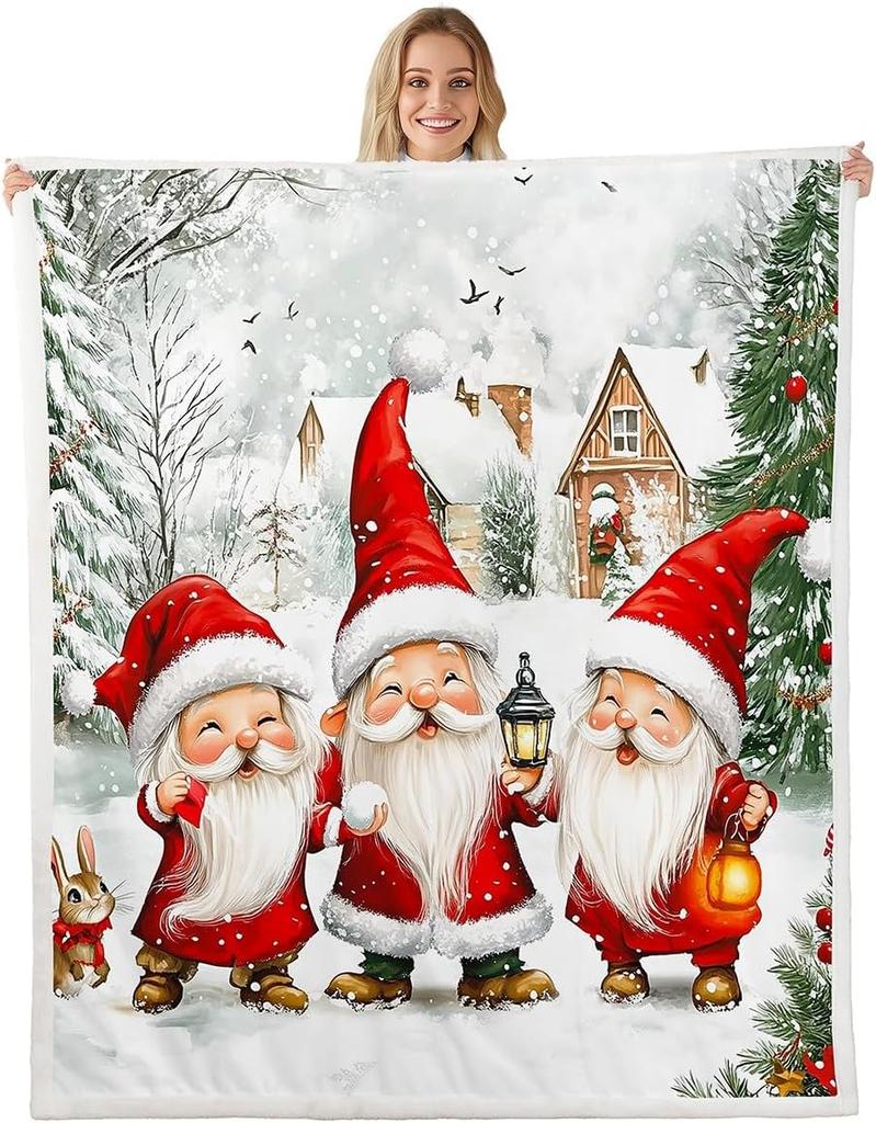 Santa Claus Blanket for Boys Girls Kids Super Soft Warm Pink Bowknot Sherpa Fleece Blanket White Snowflake Throw Blankets Grid
