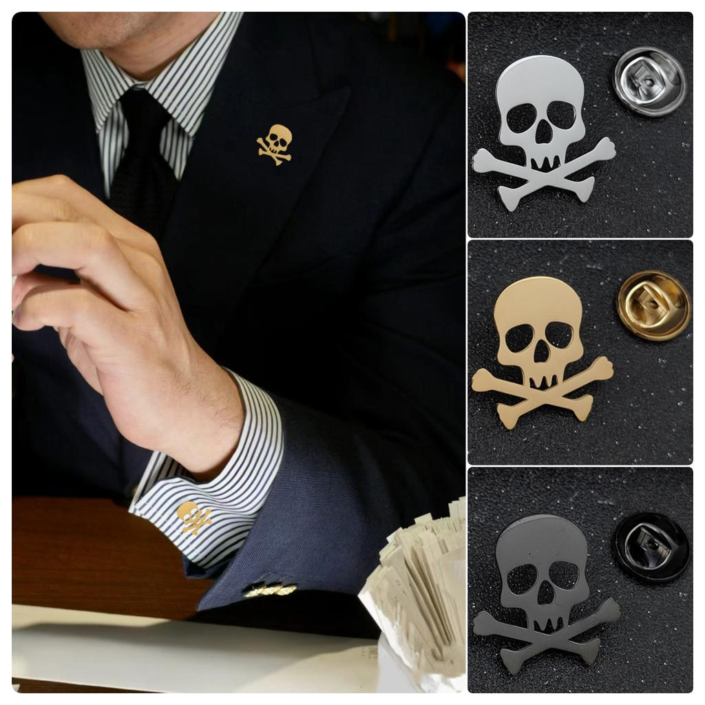 Punisher Skull Gold-plated Badge, Suit Lapel Pin Stainless Steel Black, Anti-exposure Buttons for Women, Brooch for Men