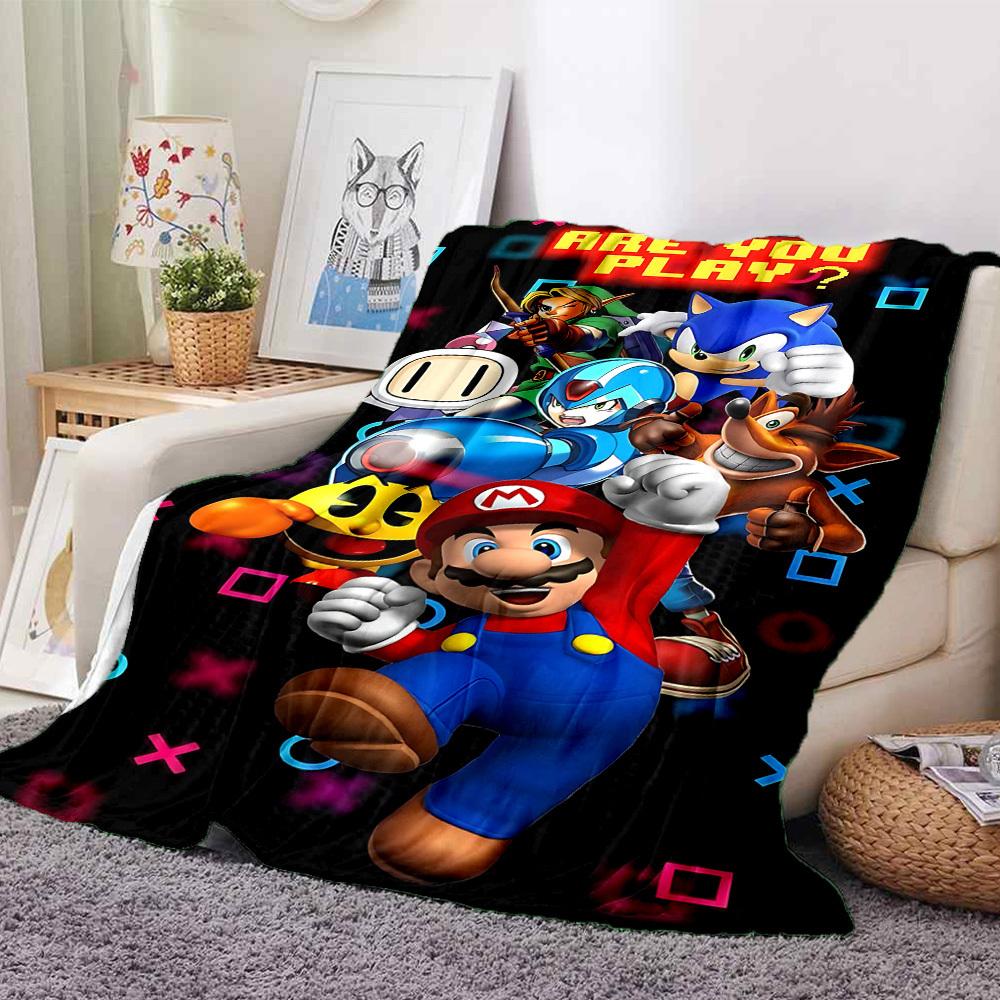 1pc Mario Gaming Legends Cozy Print Blanket Lightweight Warm Flannel Throw Blanket For Sofa, Bed, Living Room
