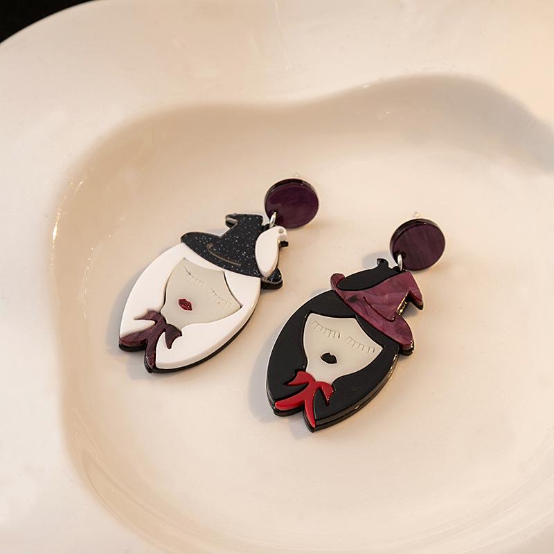 Silver Needle Witch-Inspired Asymmetrical Black & White Acrylic Earrings