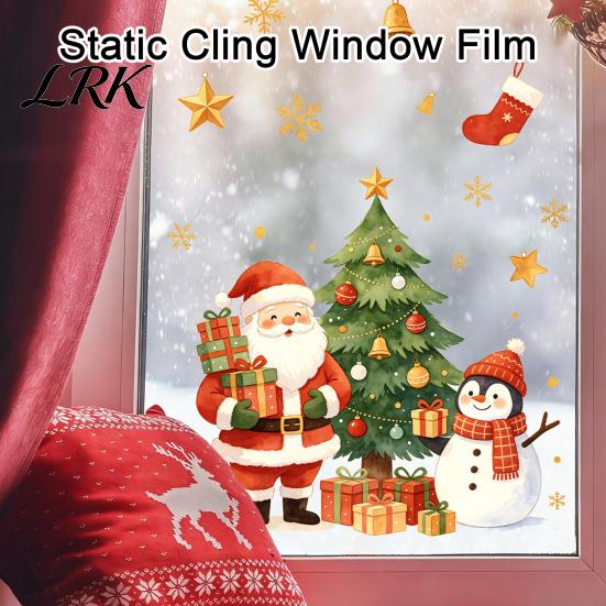 Indoor Outdoor Holiday Accents Cartoon Christmas Window Sticker, Removable Santa Snowman Tree Decal, Waterproof Home Decor Static Cling PVC