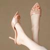 Summer Women High-heeled Slippers Sexy Pointed Toe Thin Heel Slippers Luxury Leather Slippers for Women Designer Peep Toe Slides