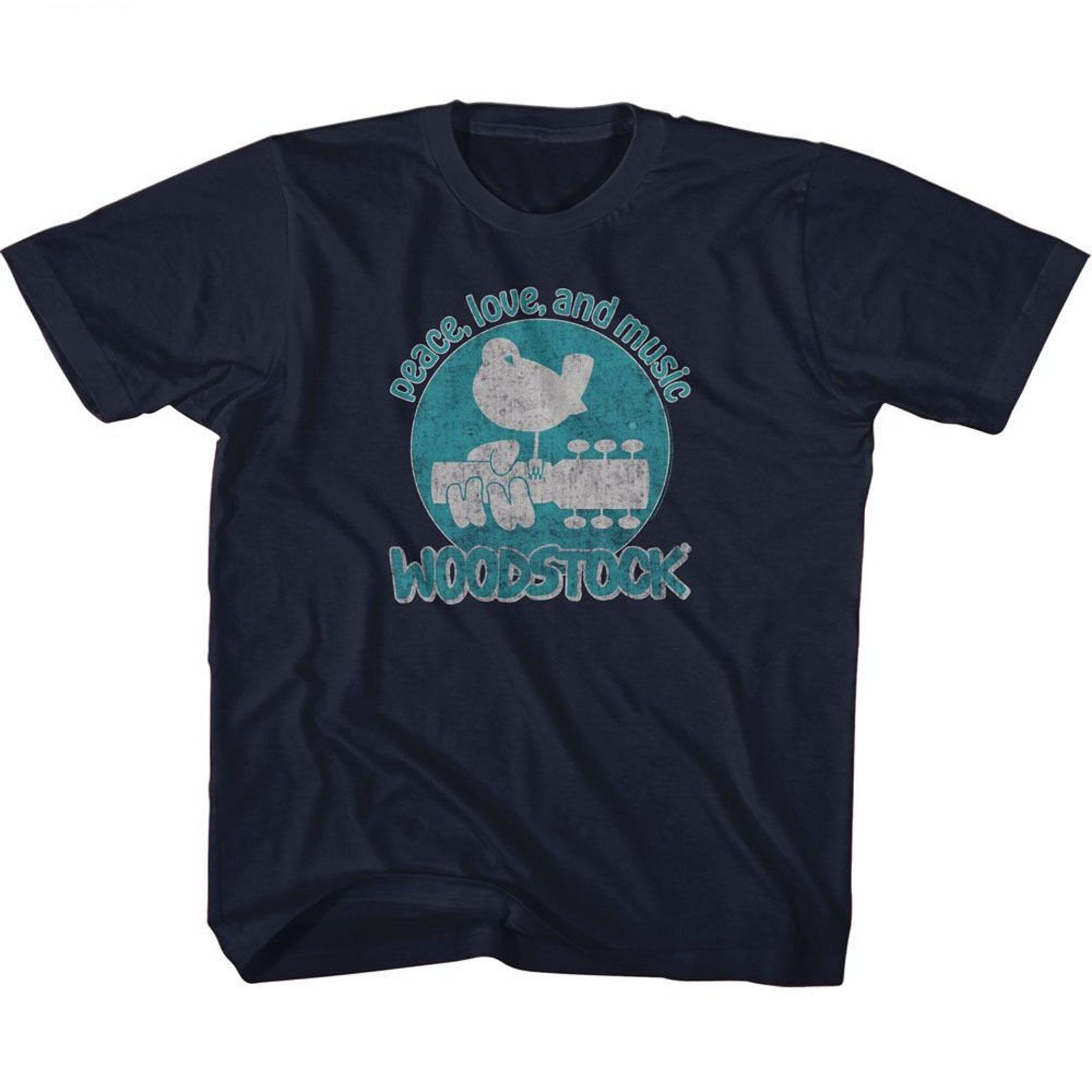 Woodstock Peace Love and Music Navy Youth T-Shirt 2XL