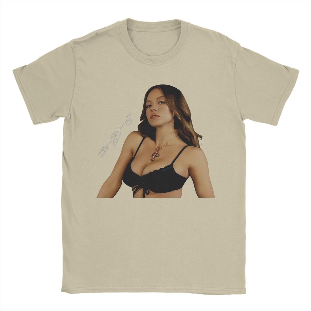 Sydney Sweeney Wear T-Shirts for Men  Awesome Cotton Tee Shirt Round Collar Short Sleeve T Shirt Plus Size Clothes