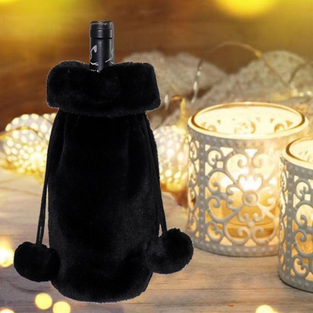 Reusable Drawstring Wine Bottle Bag White Plush Wine Bottle Set Christmas