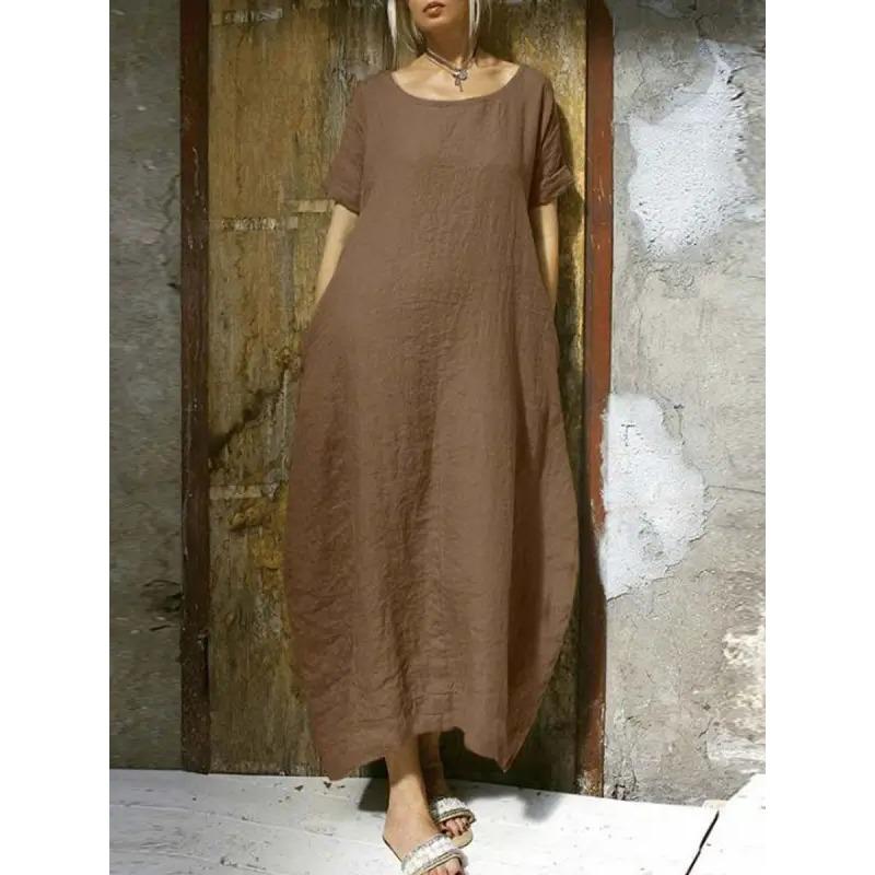 YYFS Abiti casual da donna, a maniche corte, con scollo a V, a tinta unita, con stampa estiva e primavera