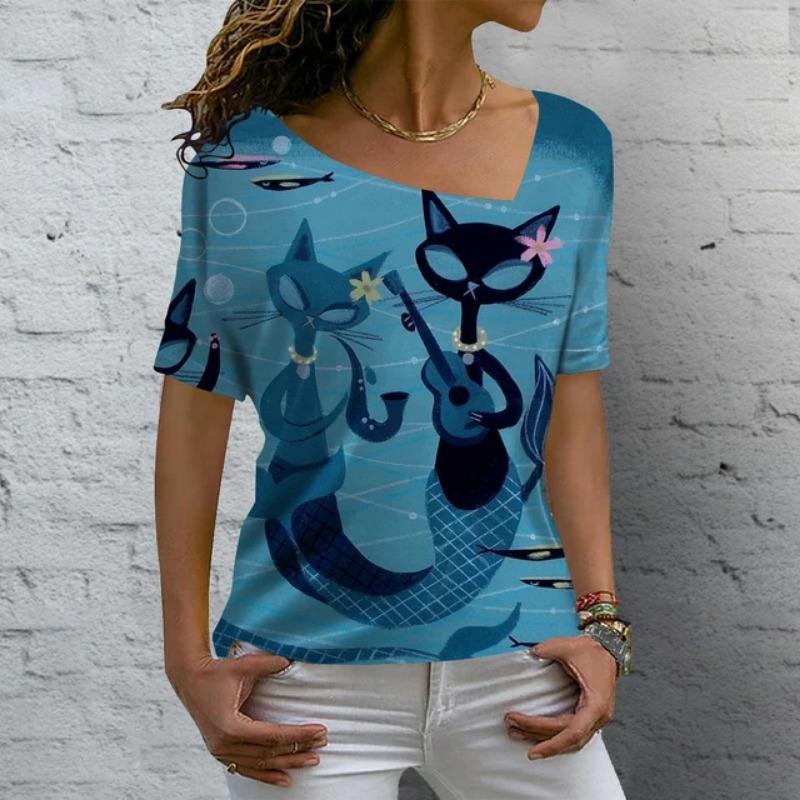 Модные женские футболки с 3D-принтом с анимированным котом — фото 12