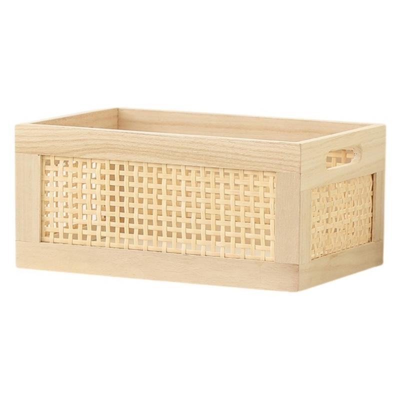 

Elegant Handwoven Rectangular Storage Basket Crafted From Wood Portable for Cabinet Space Saving Designs Storage