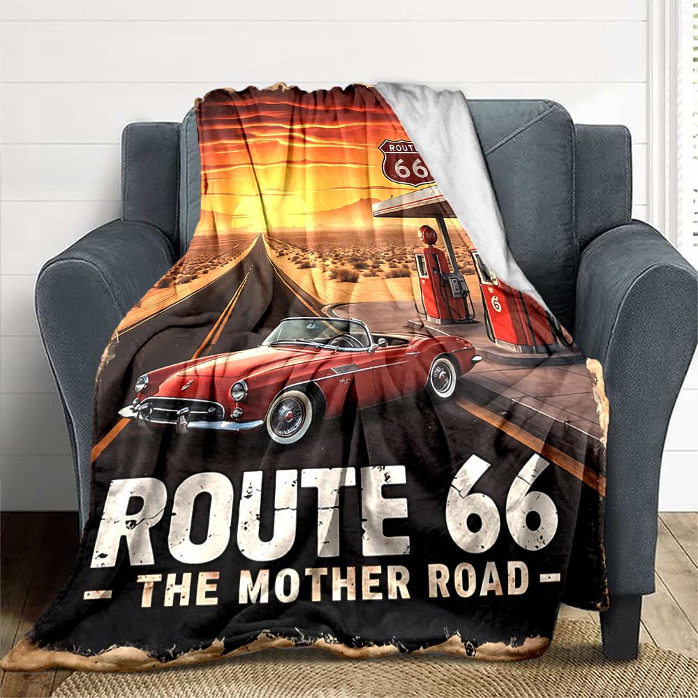1PC Route 66 Blanket, Throw For Sofa, Bed, Travel, Camping, Livingroom,