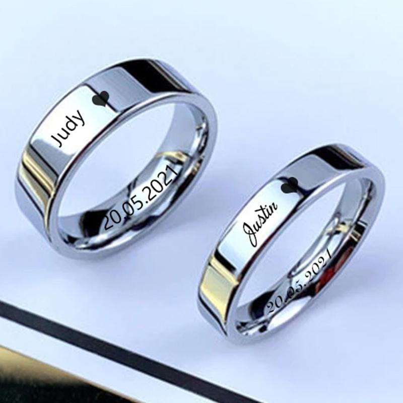 6/8mm Smooth Customized Stainless Steel Silver Color Ring for Women Men Custom Engrave Name Logo Lover Couple Charm  Gift