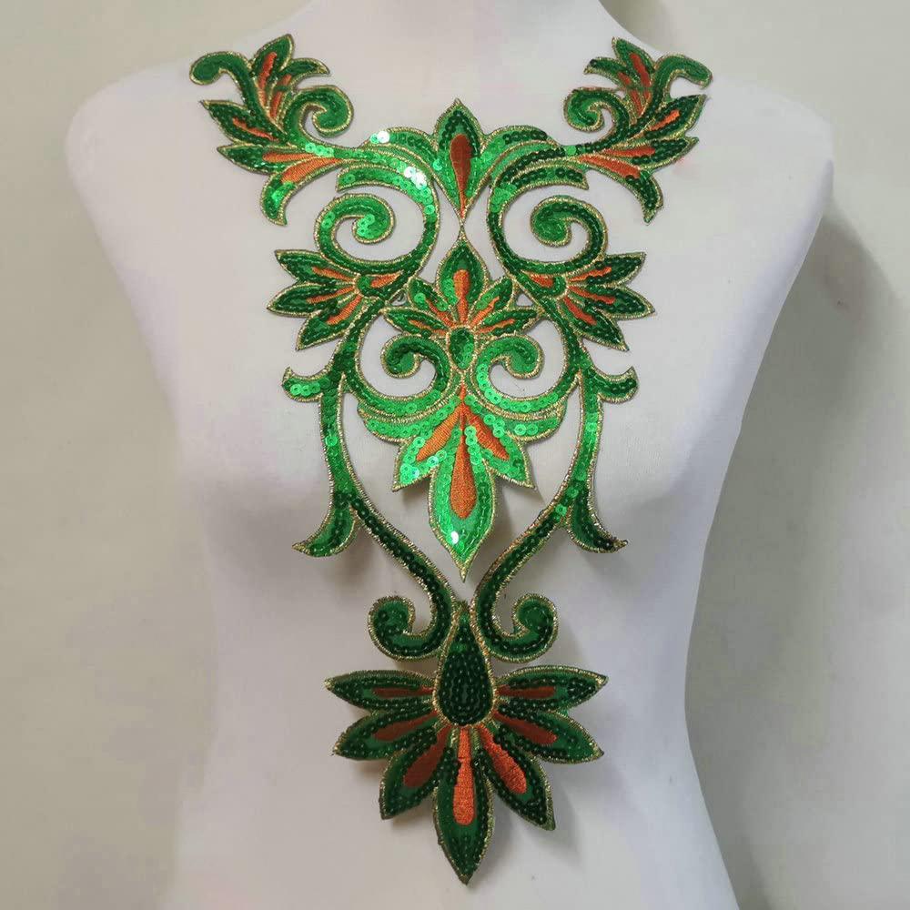 

1 шт. Воротник с пайетками, вышитые нашивки, аппликация, нашивка для одежды, украшение зелёный