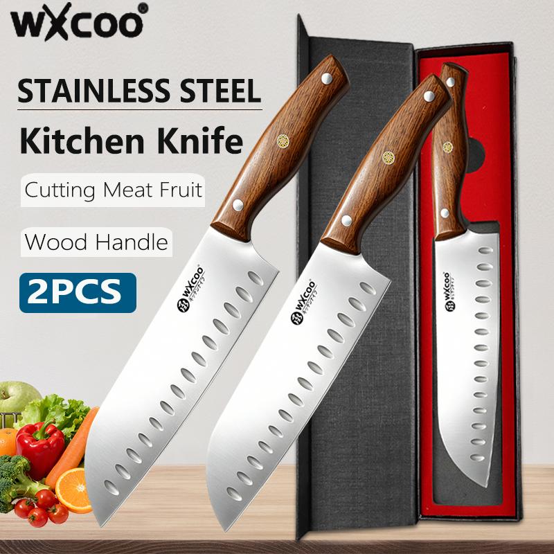 WXCOO Stainless Steel Kitchen Knife Professional Japanese Knife Fruit Peeler Santoku Fish Slicing Knifes Ergonomic Wood Handle