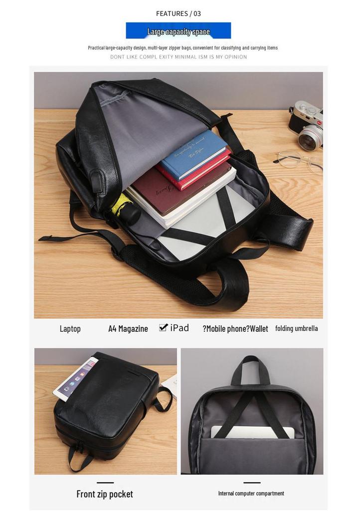 Feisha PU Leather Waterproof Men's School & Business Backpack