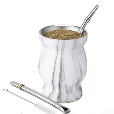 Modny Kubek na Yerba Mate 230 ML z Podwójnymi Ściankami, Wielorazowy Kubek ze Słomką, Stal Nierdzewna z Szczotką do Czyszczenia, Zestaw Filiżanek do Herbaty, Prezent