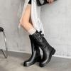Norway Debut~ Black Retro Locomotive Solid Color Platform Thick Heel Double Breasted Belt Medium and High Boots Female Knight Boots