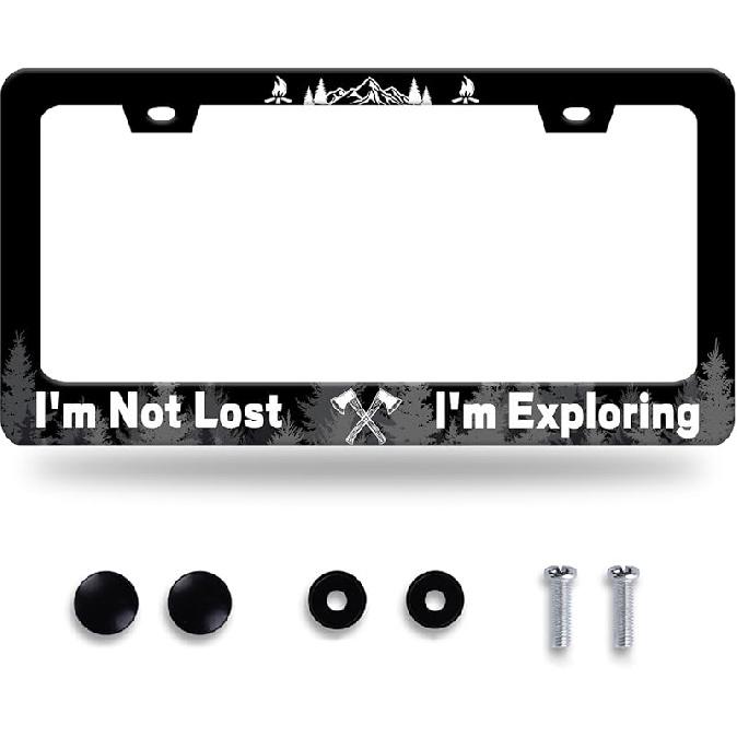 Cherry Blossom License Plate Frame Beautiful Flowers Pink License Plate Stainless Steel Funny License Plate Holder Floral Car Accessories Decoration